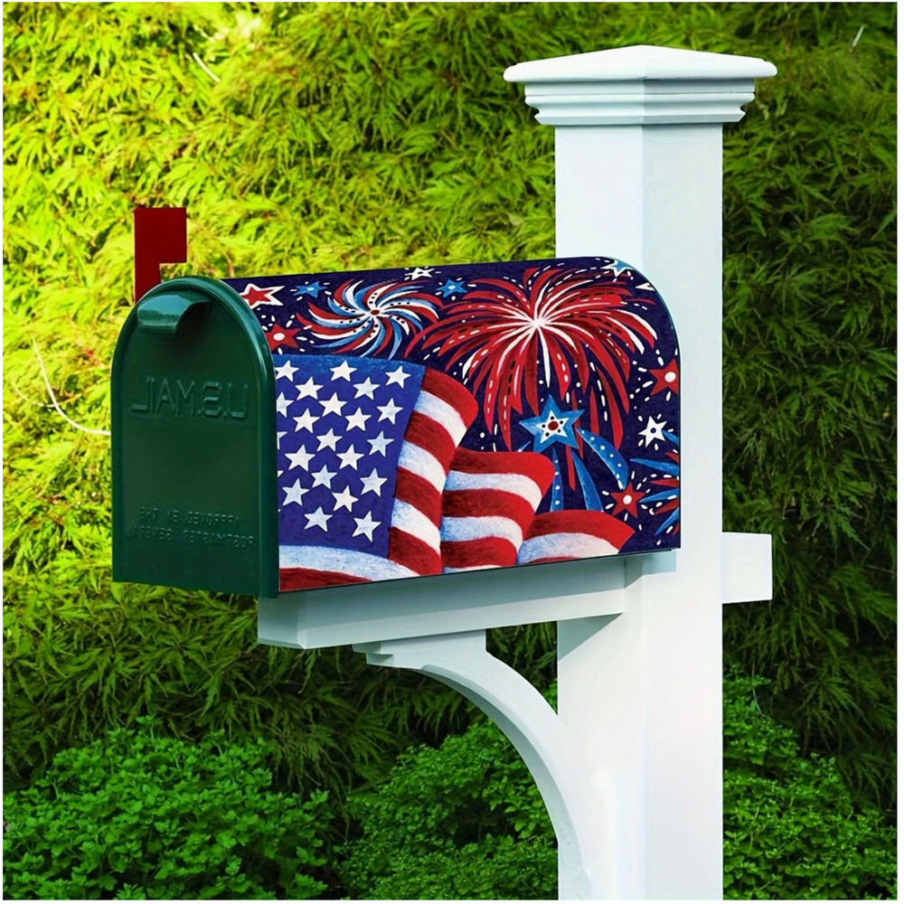 Patriotic Magnetic Mailbox Cover with American Flag & Fireworks Design
